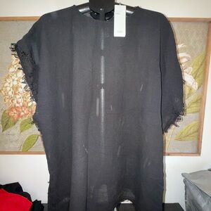 Eileen Fisher Black Short Sleeve Tee with Frayed Edges